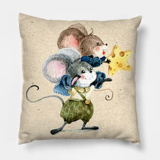 Cute Mouse Playing Vintage Illustration Art Pillow