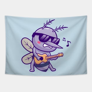 Cute Mosquito Playing Guitar Cartoon Tapestry