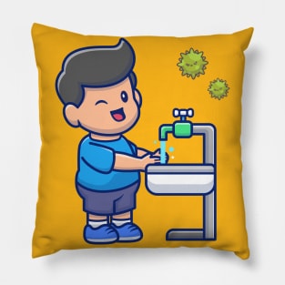 Cute boy washing hand cartoon Pillow