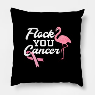 Flock You Breast Cancer print I Pink Flamingo Fighter Gift Pillow