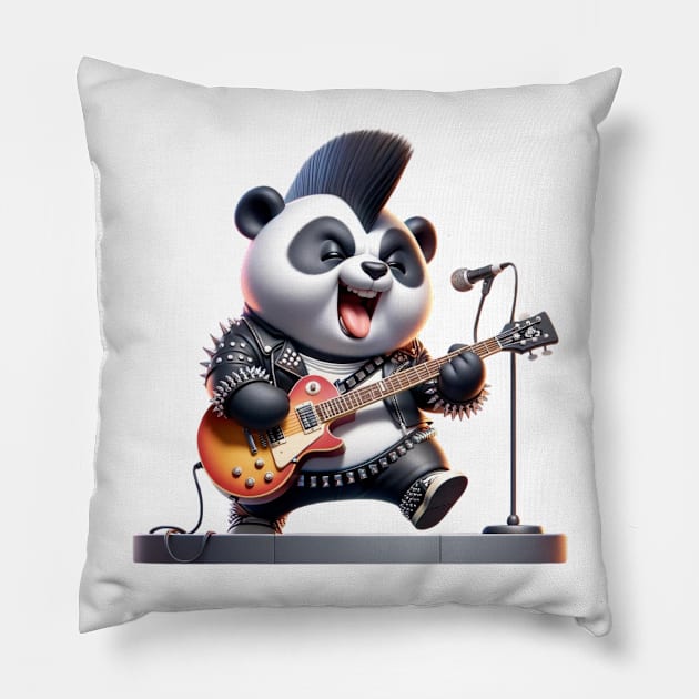 Punk Rock Panda - Electric Riffs - Hardcore Panda Musician Tee Pillow by vk09design