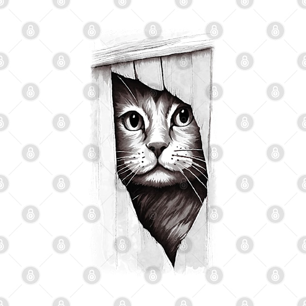 Hello - Cat looking through fence by Off the Page