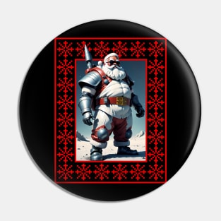 Cool Armed Santa. Ugly Christmas Sweater Pin