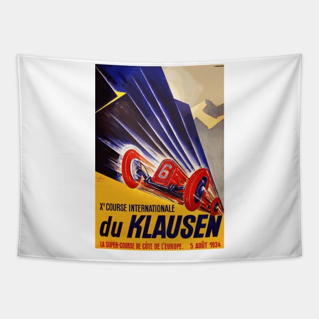 1934 Klausen Automobile Race, Klausen Switzerland - Vintage Poster Design Tapestry by Naves