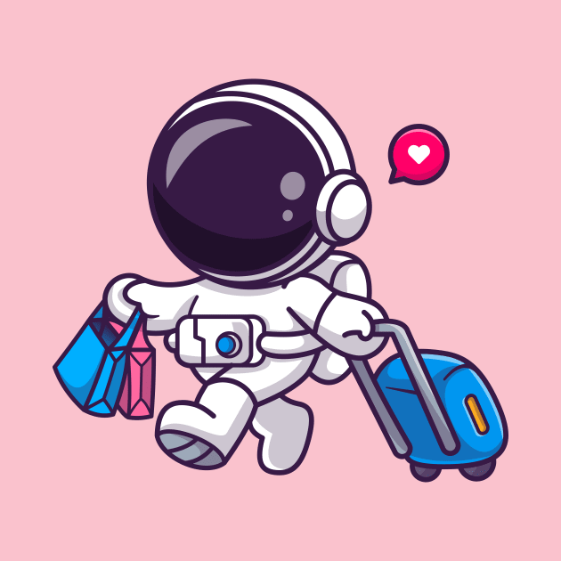 Cute Astronaut Traveling With Suitcase And Bag Cartoon by Catalyst Labs