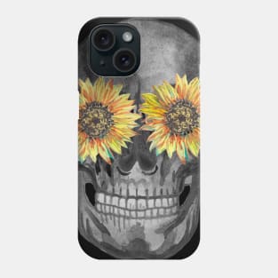 Skull with sunflowers Phone Case