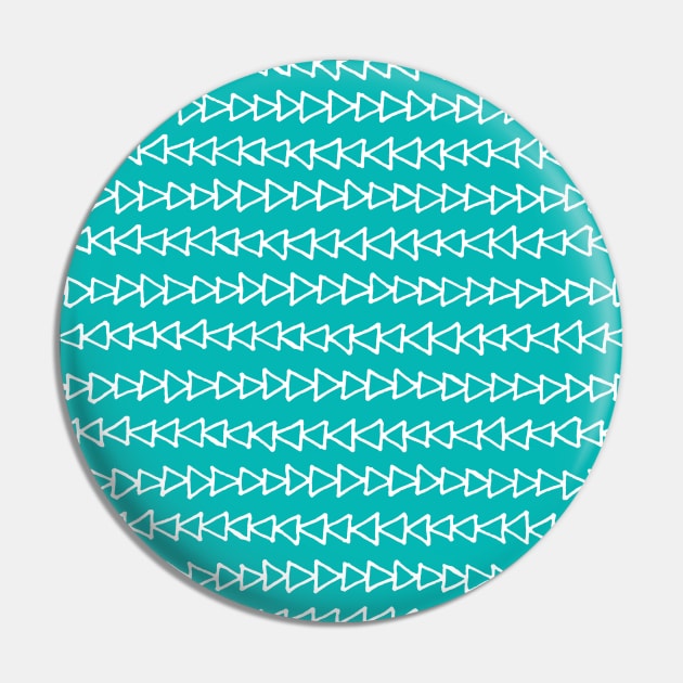 Bright Teal Blue and White Triangles Pattern Pin by dreamingmind