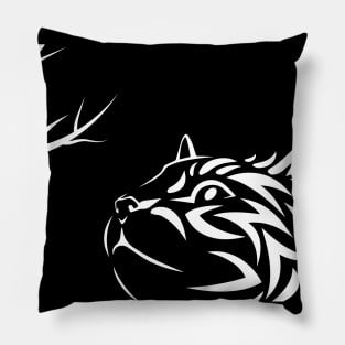 Cat Looking up at a tree - Reverse Silhouette Design Pillow