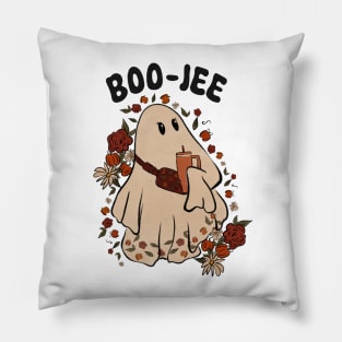 Funny Ghost Halloween, Retro Cottagecore Girl Ghost, Pumpkin Spice Basic Floral Pillow