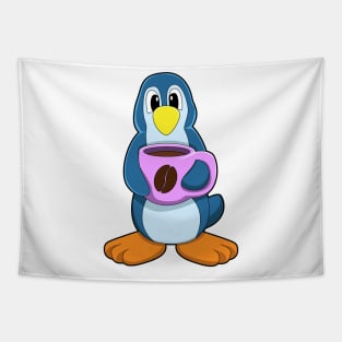 Penguin with Cup of Coffee Tapestry