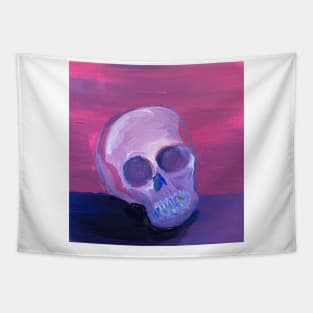 Skull in pink and blue with gold tooth Tapestry