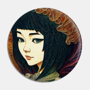 Whirly Girl - Colorful Digital Portrait Pin