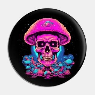 Mushroom Psychedelic Skull Retro 80s Pin