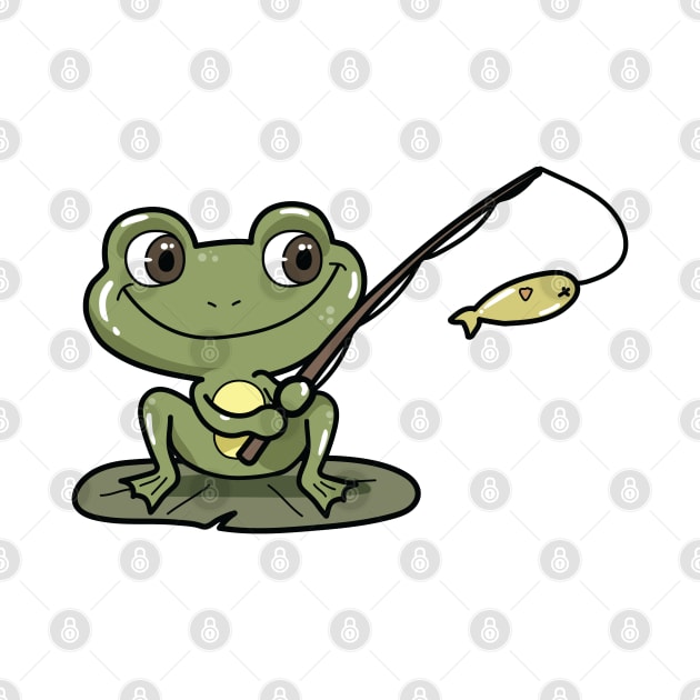 Frog at Fishing with Fishing rod by Markus Schnabel