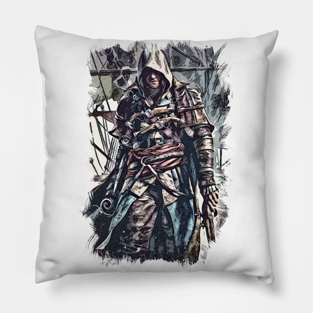 Pirate king of the seas / Fan Art Abstract Portrait Pillow by Naumovski