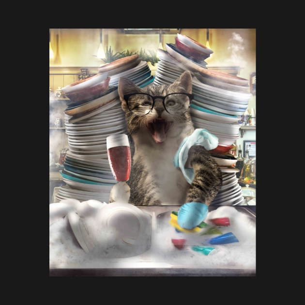 Cat Washing Dishes by Random Galaxy