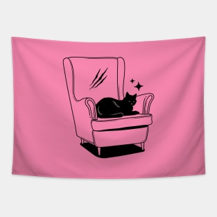 Naughty Black Cat in pink Tapestry