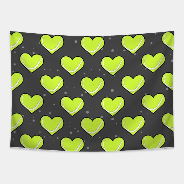 Tennis Ball Texture In Heart Shape - Pattern on Dark Background Tapestry by DesignWood-Sport