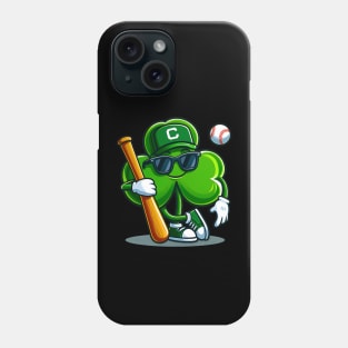 A funny and cute way to celebrate Irish culture and baseball on St. Patty’s day. This graphic shows a shamrock leaf character playing baseball with a smile Phone Case