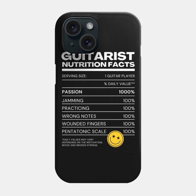 Guitarist User Nutrition Facts - Black Version - Musician Guitar Player Merchandises Phone Case by Millusti