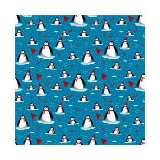 it's cold outside penguins seamless pattern blue T-Shirt