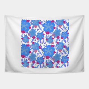 Tropical Hibiscus Flower Pattern Blue Tapestry