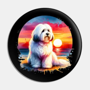 Watercolor Coton De Tulear Sunset Pin