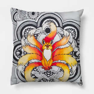 Flaming Kitsune Mandala Pillow