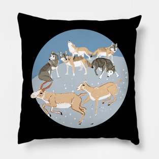 Steppe Wolves and Saiga in Winter Pillow