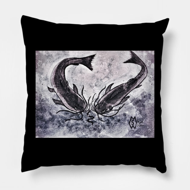 Catfish fishing in grunge Pillow by Matt Starr Fine Art