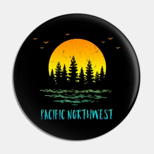 Pacific NW Northwest Sunset Trees Water Birds Pin