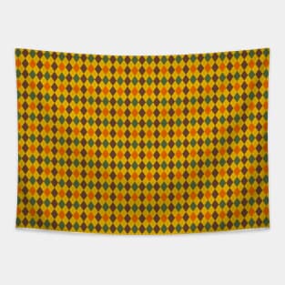 Mustard Yellow Brown Green and Orange Argyle Pattern Diamond Checks Tapestry