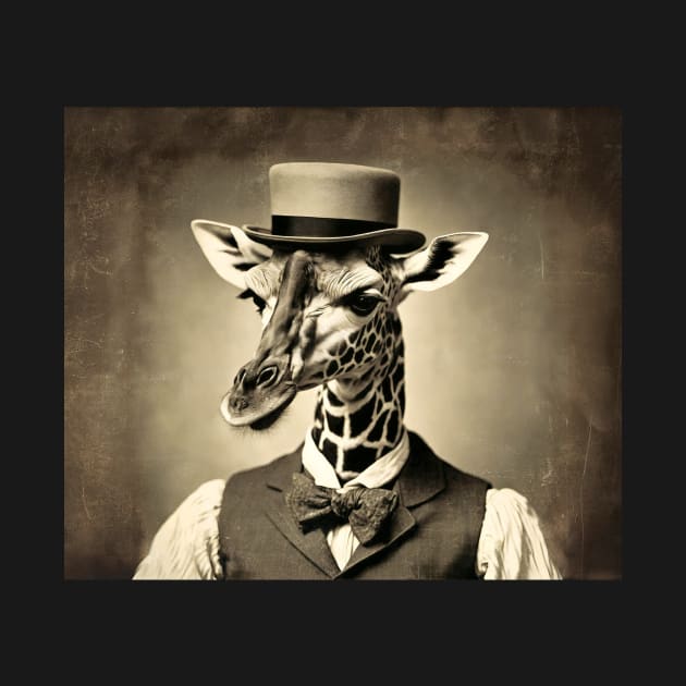 Victorian Giraffe Portrait Artistic Gift Fashion Serious Style by popanato