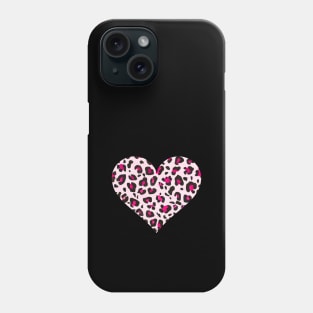 Double Pink and Black Leopard Print Heart Phone Case