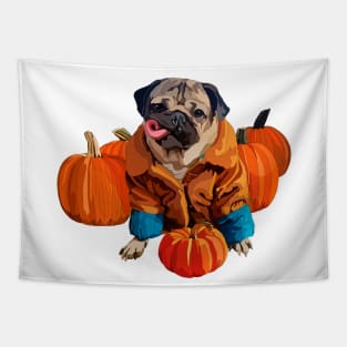 Pug & Pumpkins Tapestry
