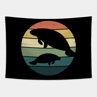 Retro Rainbow Manatees for Florida Manatee Lovers Tapestry