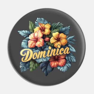 Dominica Tropical Floral (white Gold Lettering) Pin