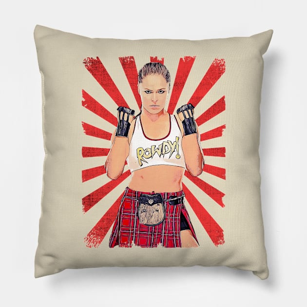 Ronda Rousey Wrestling Vintage Fan Art Pillow by Sakonipopart