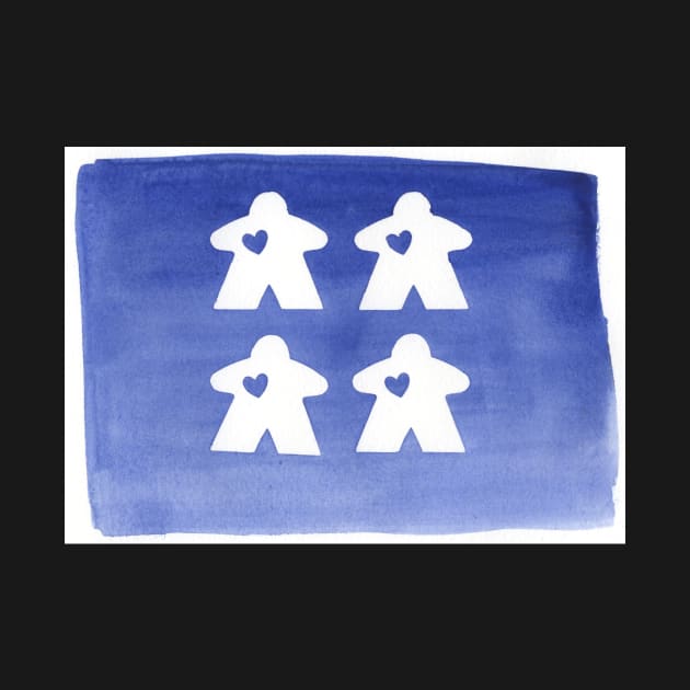 Watercolor Blue and White Meeple Loving Family | Game Night Art by gloobella