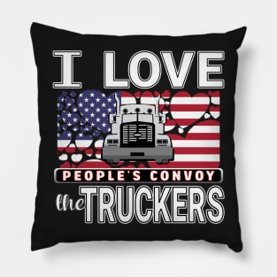 I LOVE THE TRUCKERS - PEOPLES CONVOY USA FLAG OF HEARTS WHITE LETTERS Pillow