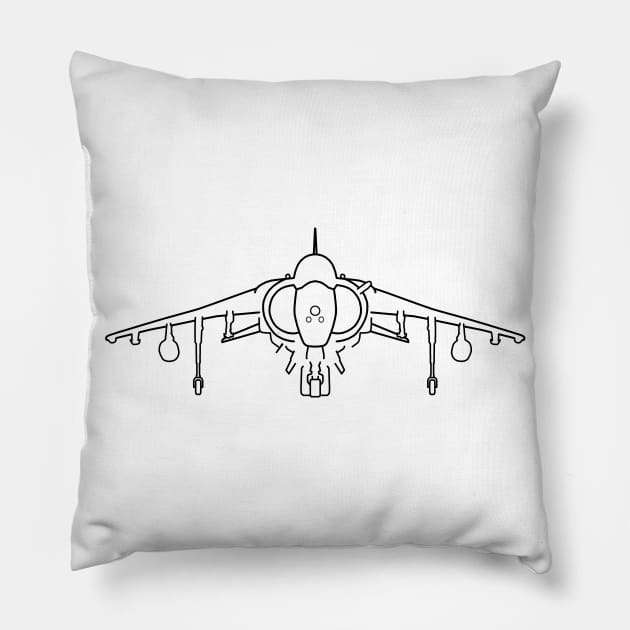 Hawker Harrier jump jet fighter aircraft outline graphic (black) Pillow by soitwouldseem