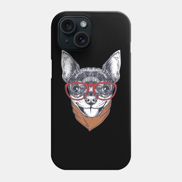 chihuahua dog hand drawn wearing a red glasses and bandana Phone Case by windhamshop