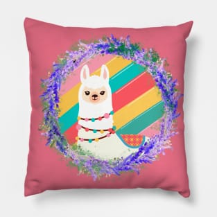 Floral llama-rainbow version Pillow