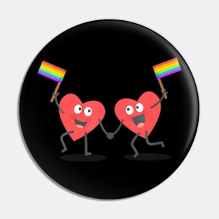 Cute Hearts Waving Flags LGBT Pin