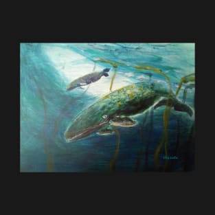 Whale Song, Whale Mother and Calf, Underwater Painting T-Shirt