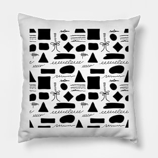 Black and white triangles, square, spots and lines Pillow