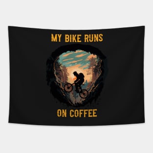 My Bike runs on coffee Mountain biking through the woods Tapestry