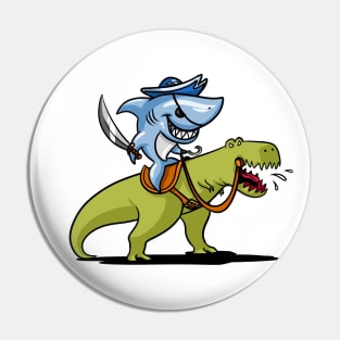 Shark Pirate Riding A T-Rex Dinosaur Pin