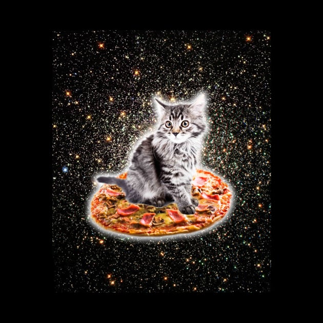 Galaxy Kitty Cat Riding Pizza In Space by Random Galaxy