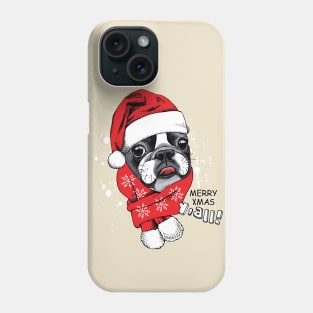 French Bulldog in Santa's cap and red scarf Phone Case